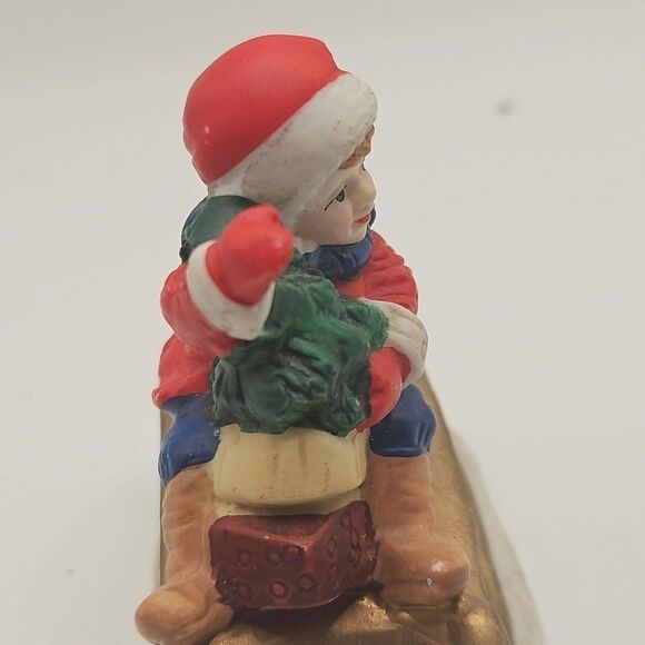 Vintage Russ Berrie & Co. Waving Child on Sleigh with Tree - Picture 6 of 16